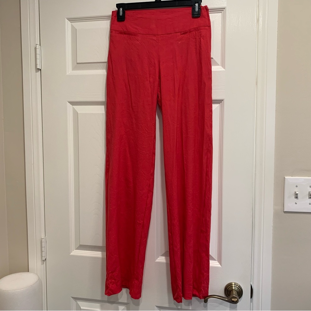 H&M Linen blend Wide leg trousers Punch colored shade of Pink